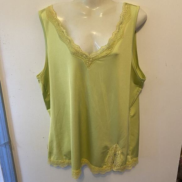 VTG Y2K 90s Faded Glory Green Lace Trim TankTop Sleeveless Fairy VNeck Women XL - Picture 5 of 9